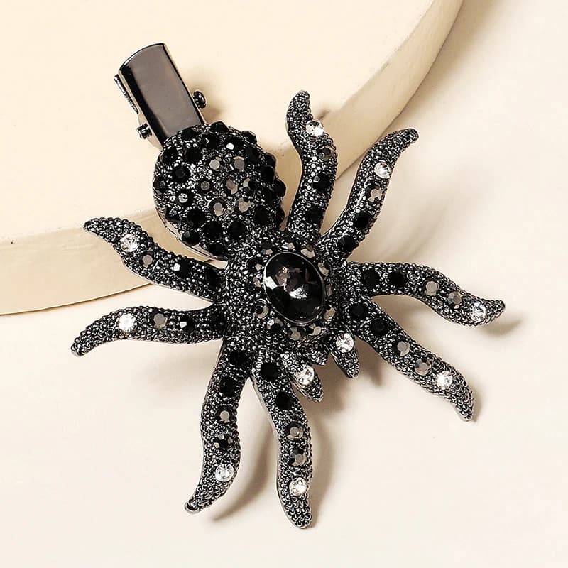 Black Spiders Hair Clip Halloween Party Hairpin For Girls Gothic Araneid Crystal Alloy Barrette Gorgeous Banquet Bangs Hair Clip