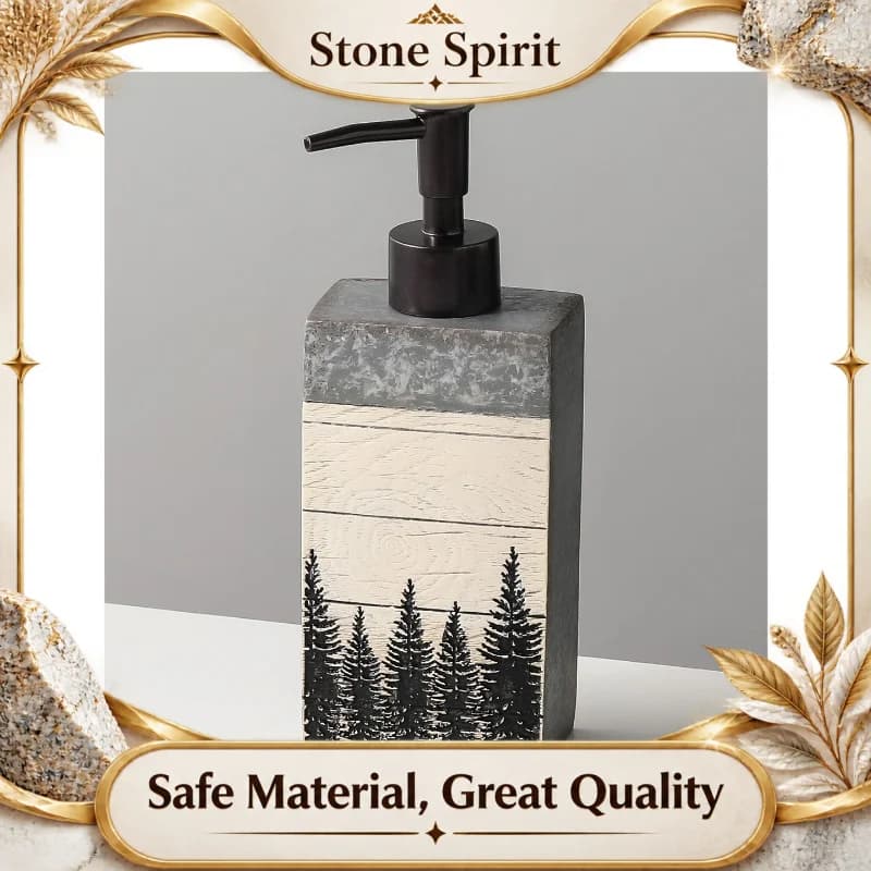 Nordic Style Forest Design Soap Dispenser, Glass Refillable Pump Bottle for Lotion Shampoo Bathroom, Minimalist Vanity Organizer