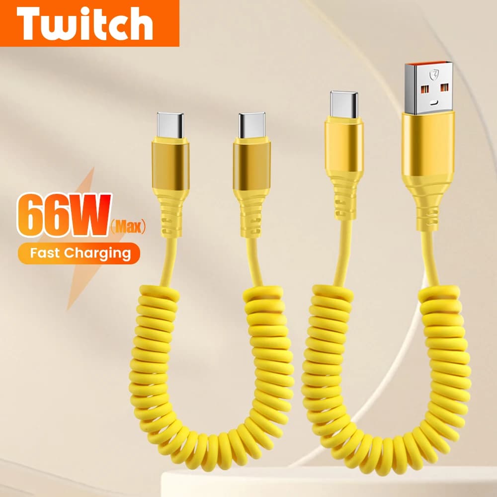 Cavo USB Type-C a Type-C telescopico da 66W con molla, cavo dati USB-C a ricarica rapida per iPhone 15 16 Xiaomi Huawei
