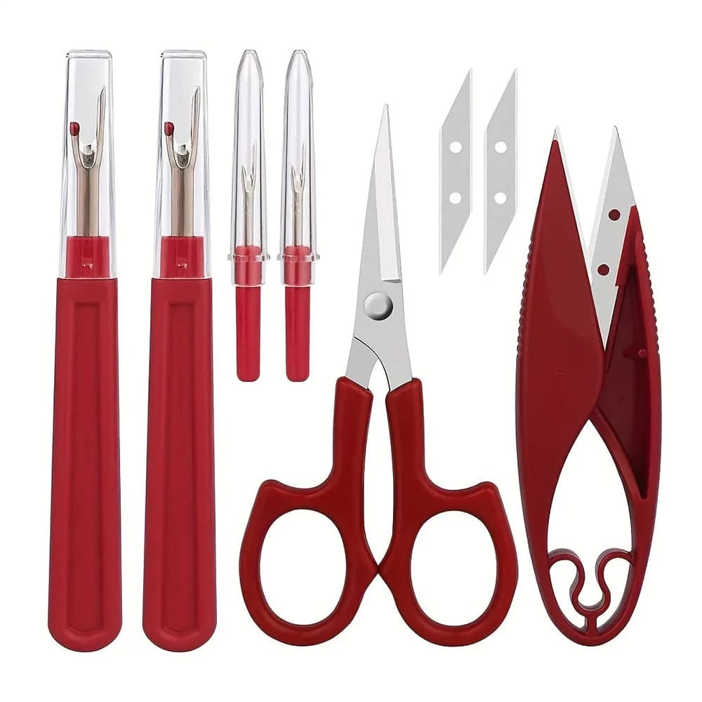 1/2/6 pezzi kit di scarichi per cucire punto per cucire rosso filo unpicker e scarificatore per cucitura e taglierina per filo per filo da cucire rimuovere