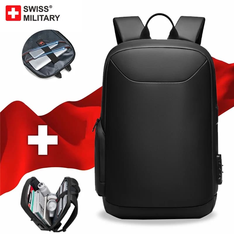 Zaino da viaggio SWISS MILITARY Zaino da lavoro da uomo Borsa USB espandibile 15.6 Zaino antifurto con blocco password impermeabile per laptop