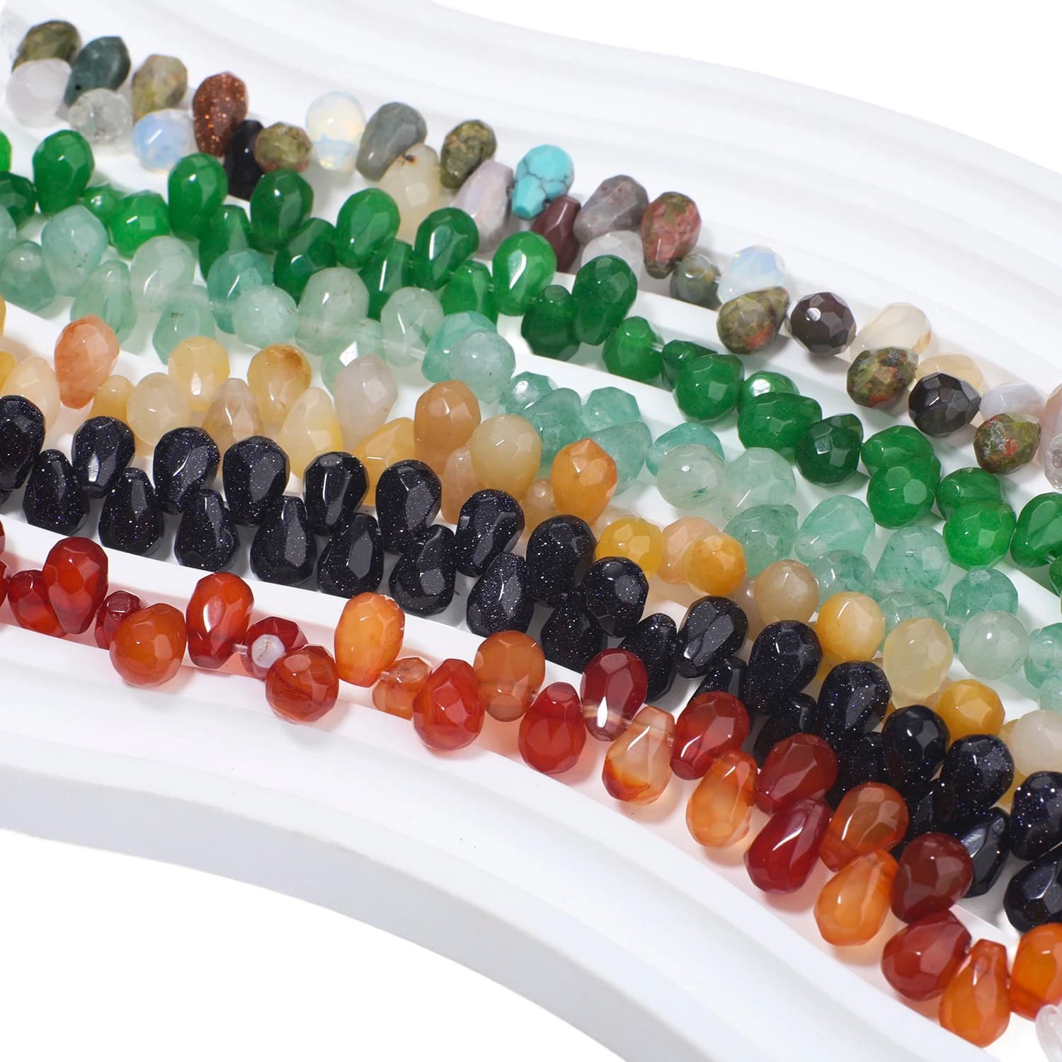 Natural Faceted Teardrop Shape Agate Jasper Howlite Rose Quartz Stone Beads for Fashion Jewelry Making DIY Bracelet Necklace