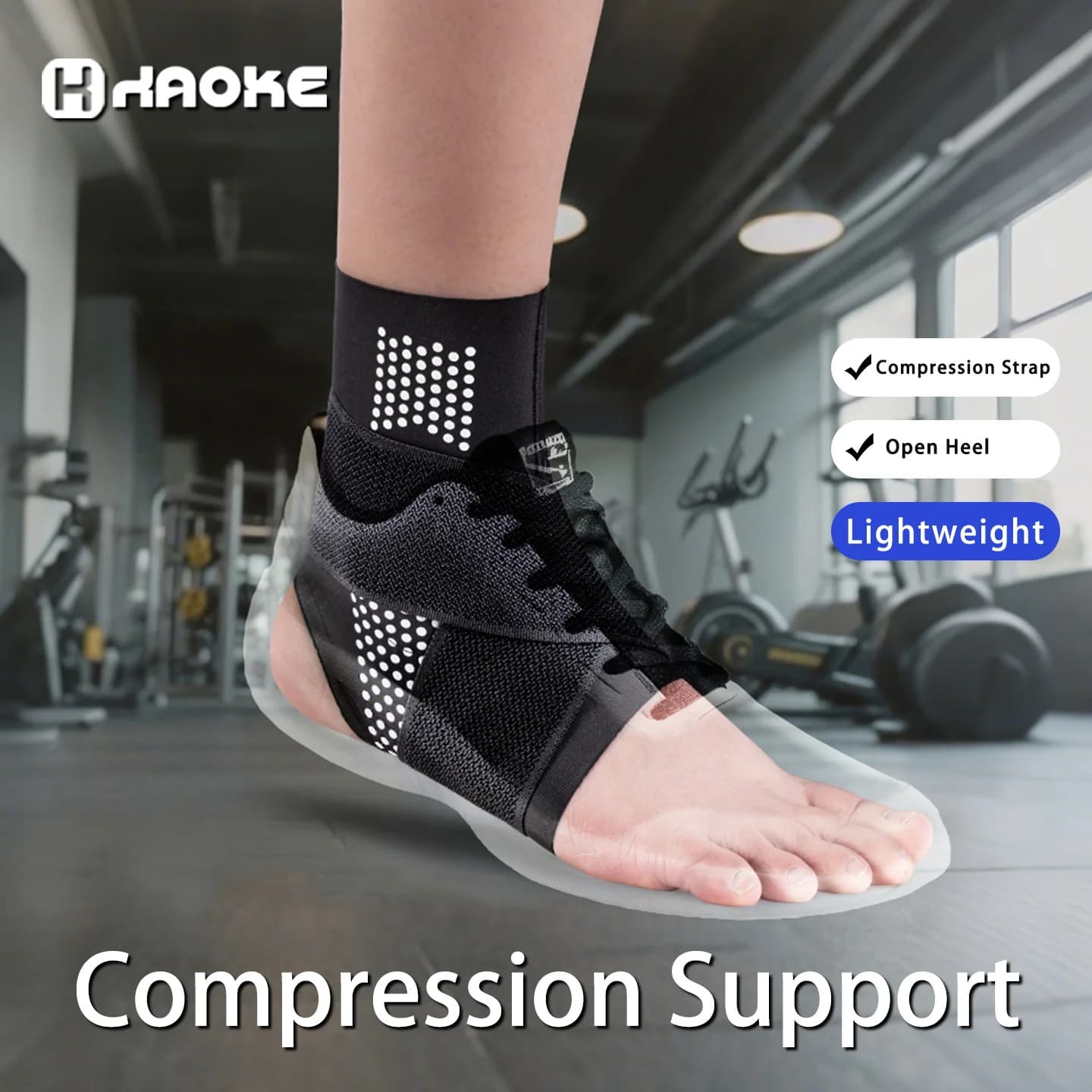 Supporto per Caviglia Regolabile con Fascia di Compressione a X, Tessuto Traspirante e Tallone Aperto per Corsa, Basket e Uso Quotidiano