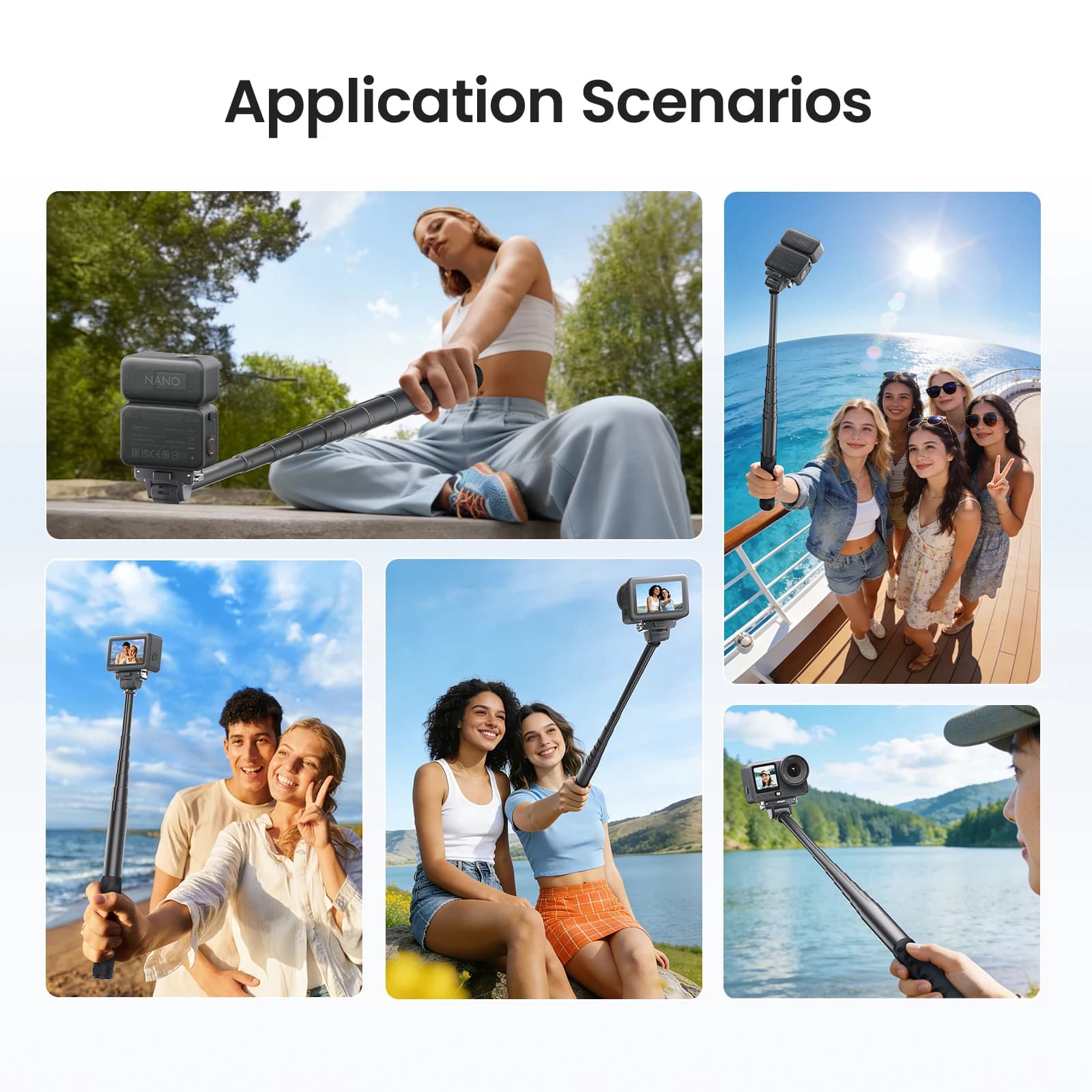Per DJI OSMO Action6 /NANO/OSMO 360/Action5 Pro/4/3 Asta Selfie Regolabile a Sgancio Rapido Bidirezionale Accessorio per Fotocamera Sportiva