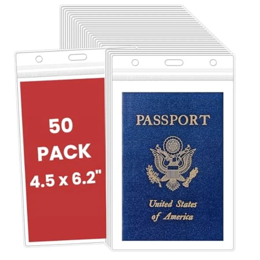 Confezione da 50 Porta Passaporti e Carte di Credenza 4.35x0.25/4.25x/Extra Large (XXL) Porta Badge Trasparente con Protezione per Foto