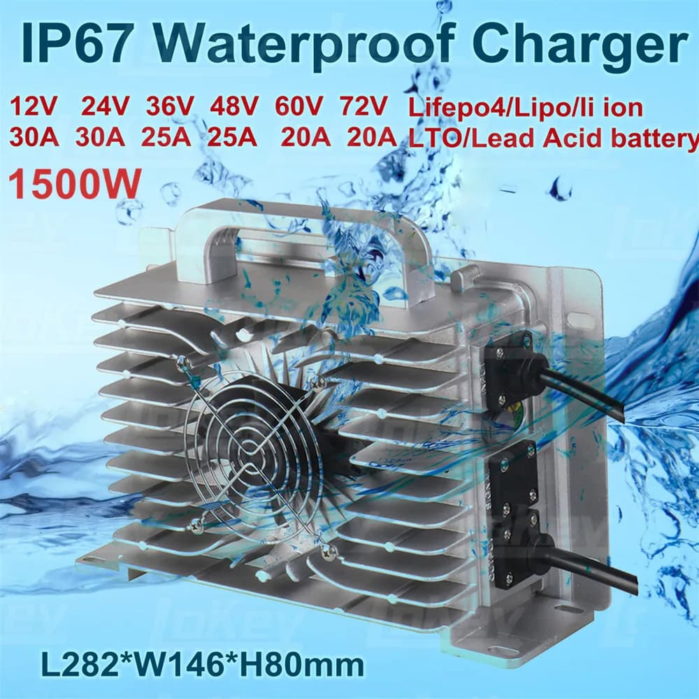 1500W 12V 24V 36V 48V 60V 72V 20A 30A caricatore impermeabile nave motoscafo veicolo auto lipo lifepo4 GEL AGM caricabatterie