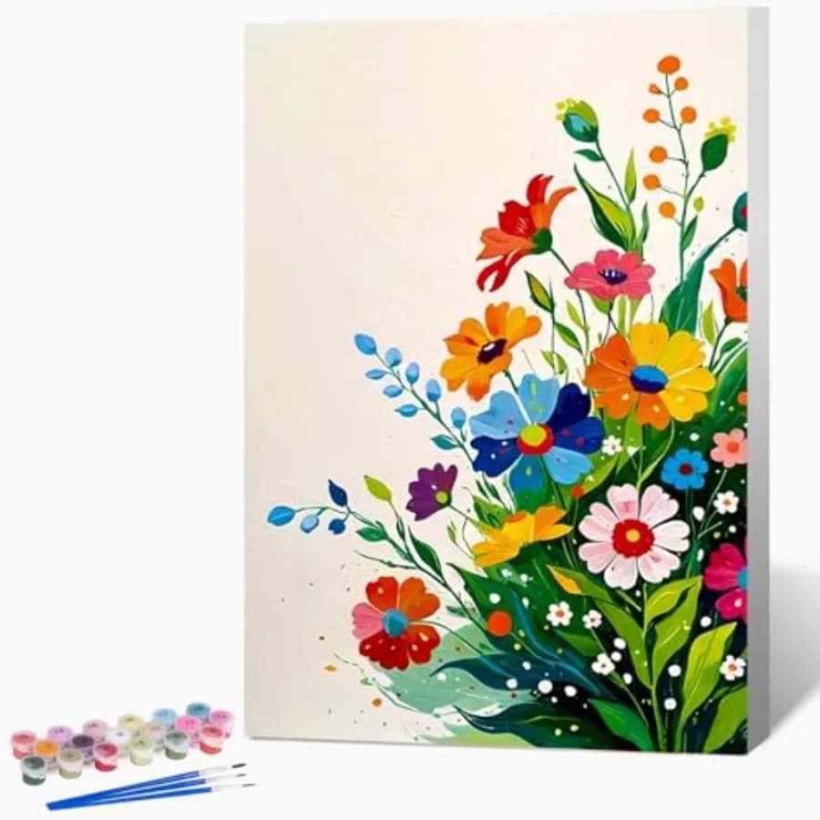 Framed Paint by Numbers Kit for Adults Beginner and,Flowers Easy Adult Paint by Number Kits on Canvas, DIY Colorful Acrylic Num