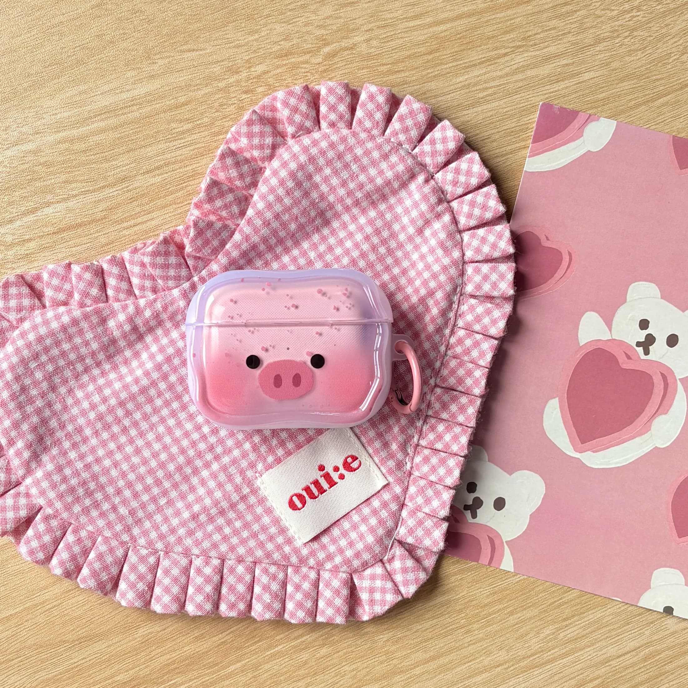 Protective case for earphones with pink ink spray pattern adorable pink cartoon pig with ring cover for AirPods 1 2 3 4 Pro 2 Pro 3