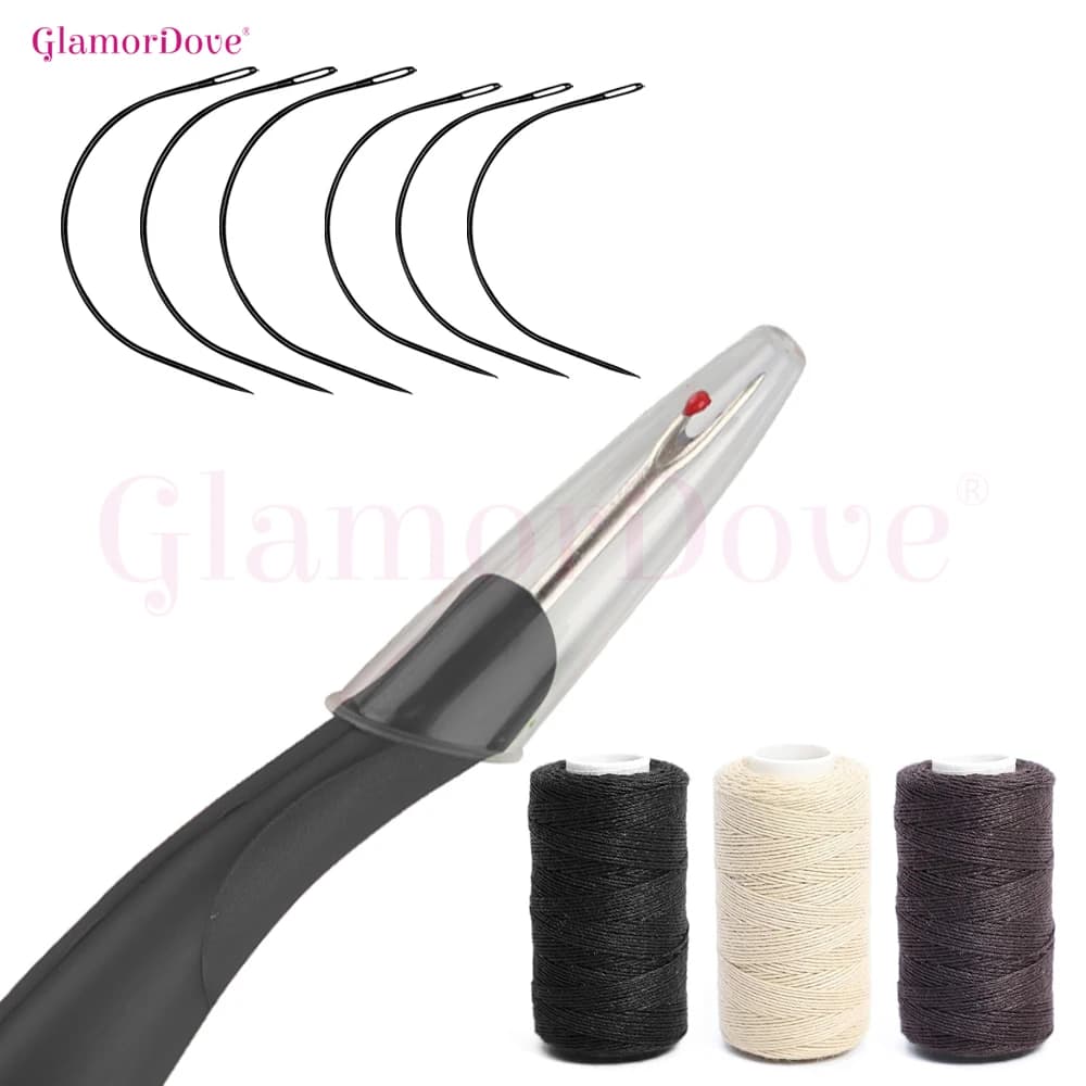 GlamorDove Kit di extension per capelli con trama da cucire – Aghi, 3 fili colorati e scarificatore di cucitura per estensioni dei capelli