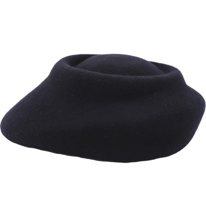 Rare British-Style Asymmetric Wool Beret Hat, Irregular Curved-Brim Wool Felt Dress Hat,Retro Artist Headwear for Fall/Winter