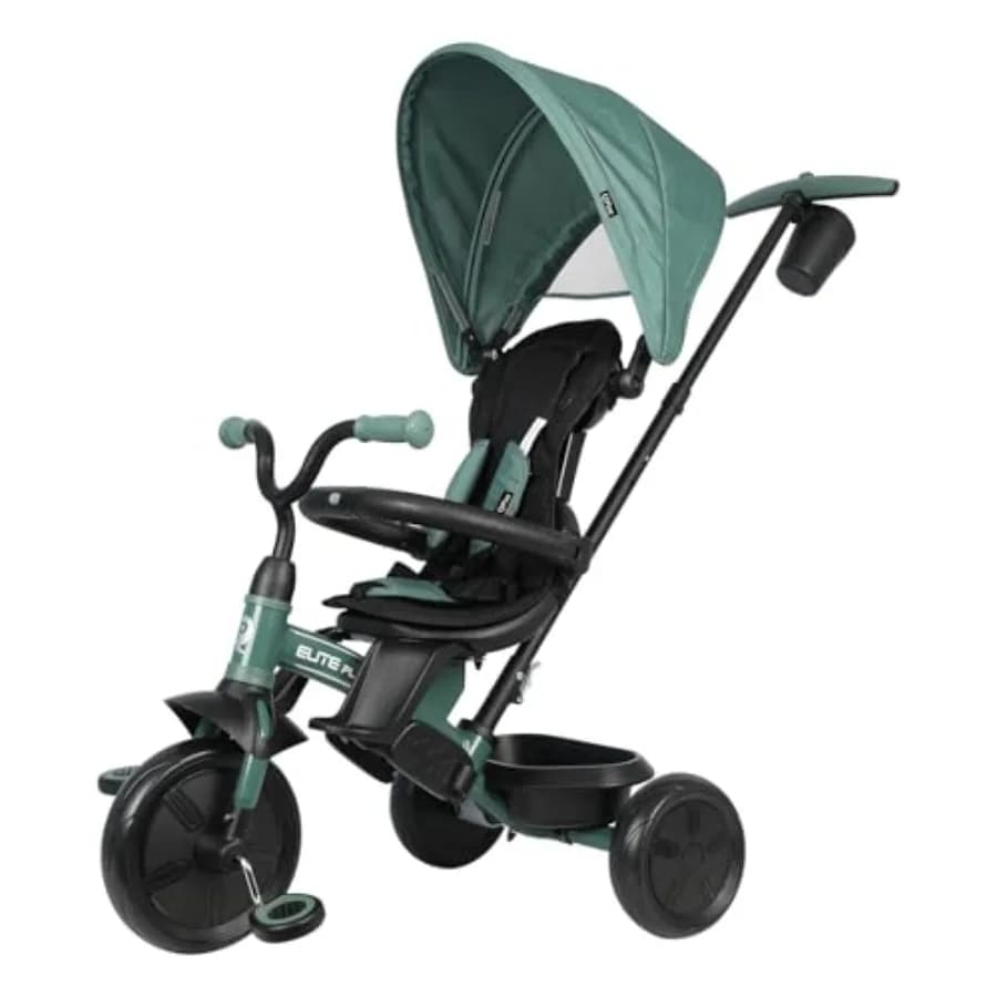 Triciclo Passeggino QPlay per Bambini 10M-6Y - Nero, Triciclo 6 in 1 con Maniglione Regolabile e Protezione Rimovibile