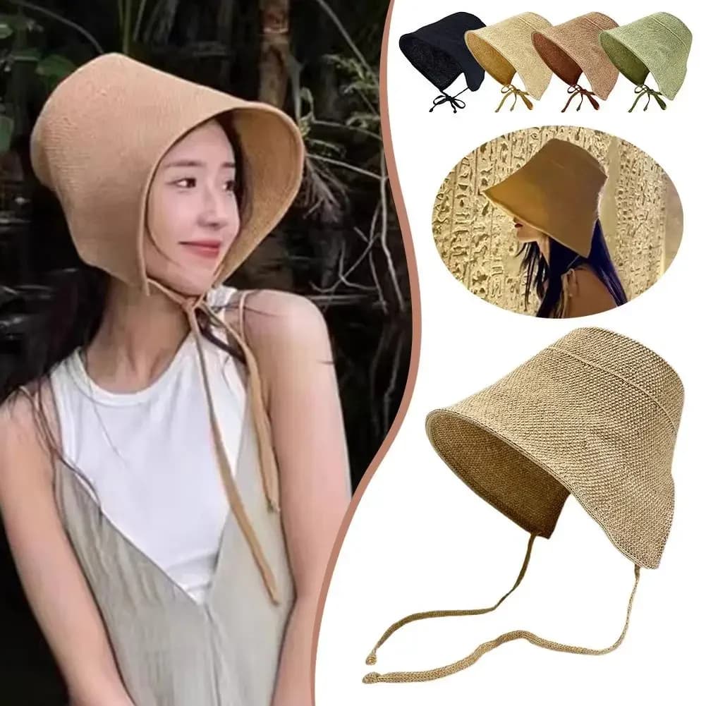 Summer Straw Weaving Shade Hat Retro Cotton And Linen Lactation Big Eaves Sun Protection Cap For Women Girl Outdoor Cycling