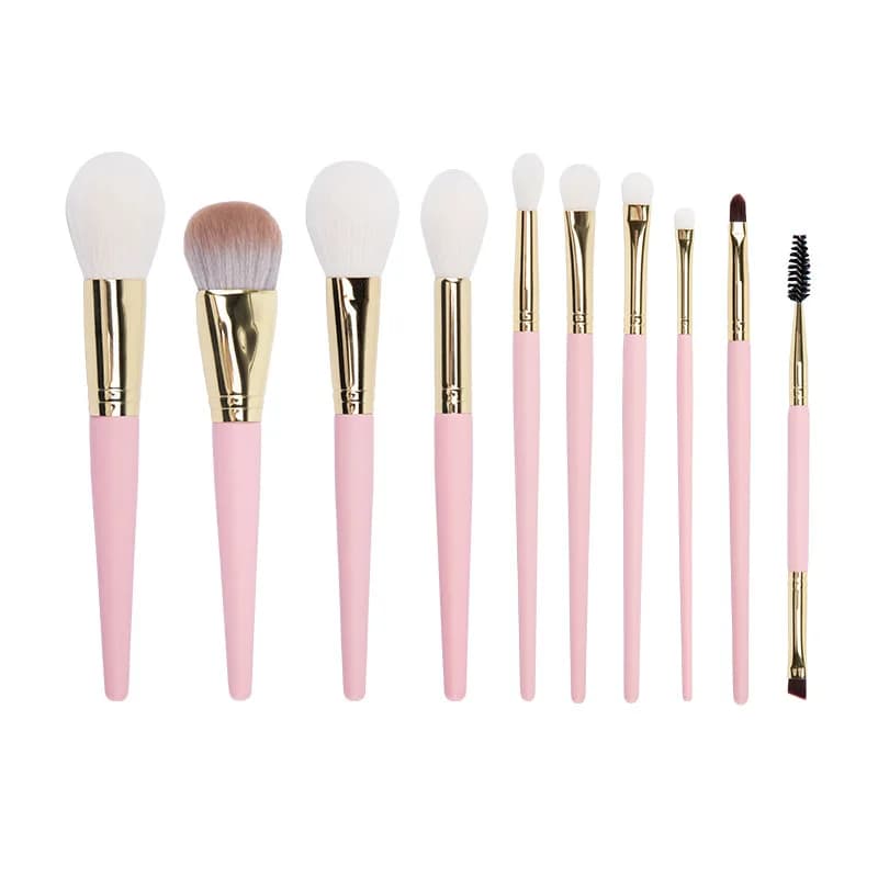 Set di 10 Pennelli per Trucco in Setole Naturali con Logo Personalizzato per Ombretto, Fondotinta, Correttore ed Eyeliner