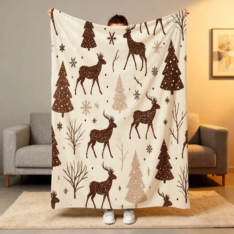 Top Pick Accogliente tenda da doccia invernale con cervo - Decorazione da bagno natalizia in morbida flanella con stampa silhouette di pino