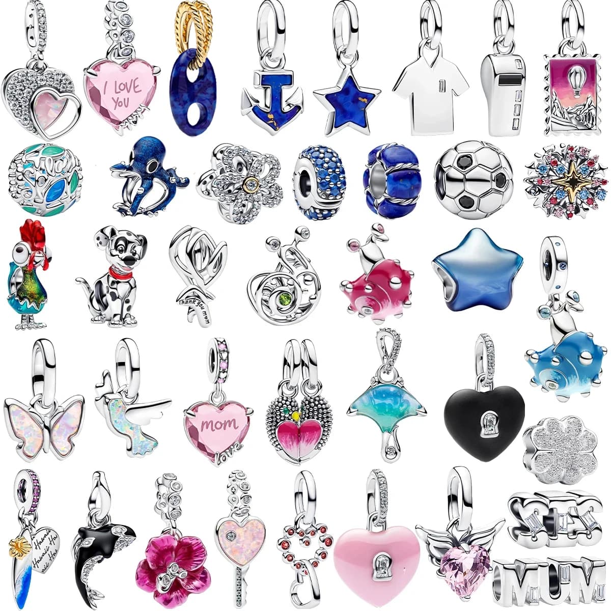 New Original 925 Sterling Silver Charms Butterfly Flower Heart Fish Beads Pendant Bracelets Necklaces Womens DIY Jewelry Gift