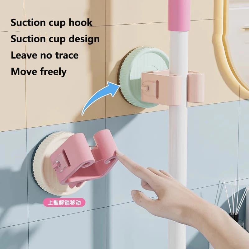 1pc/2pcs Suction cup mop clamp, mop wall-mounted clamp hook, bathroom suction cup mop clamp fixing frame