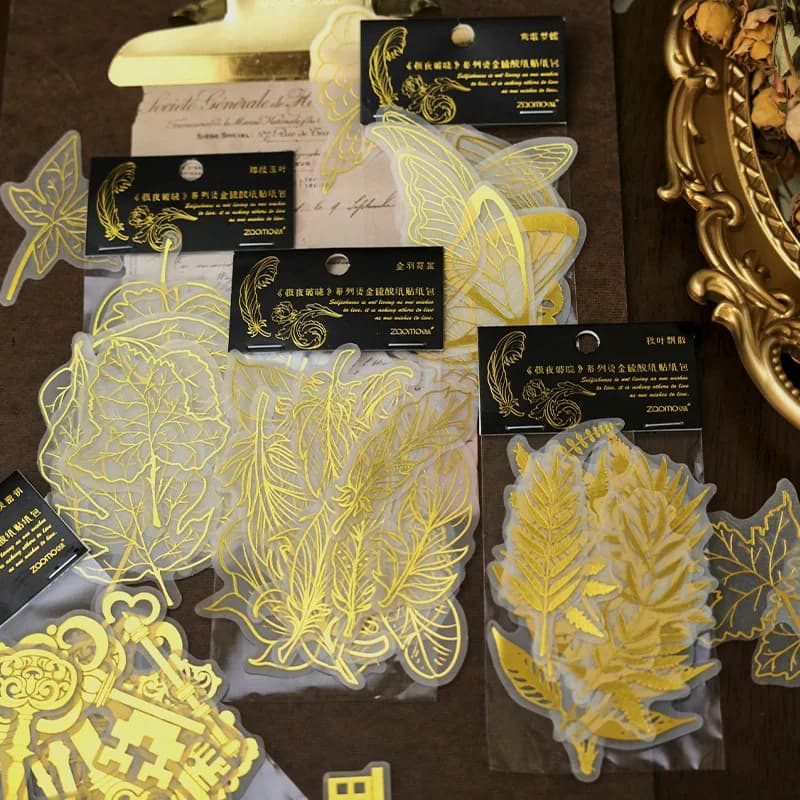 40Pcs Hot stamping butterfly plant flower handmade decoration Stickers Set Waterproof Decorative Adhesive Scrapbook DIY Journal