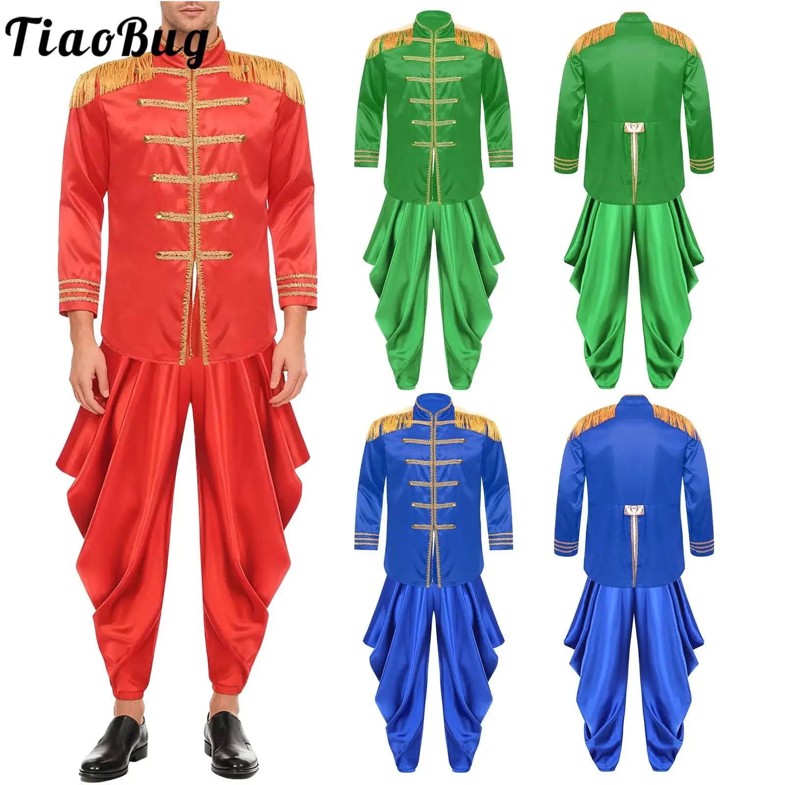 Uomo Halloween SGT Sergente Pepper Costume Militare Batterista Parata Giacca con Pantaloni Harem Larghi Set di Vestire per Spettacolo Teatrale