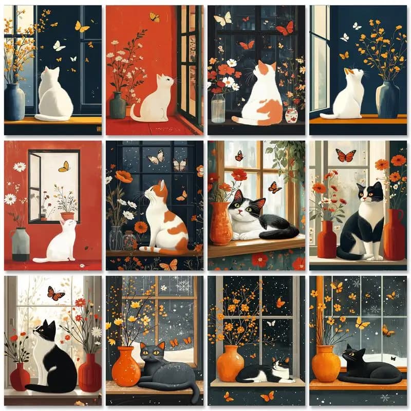 1pc frameless Illustration Diy Painting By Numbers For Starter Kit Cat Animals Diy Crafts Adults Kits Acrylic Paint For Home Dec