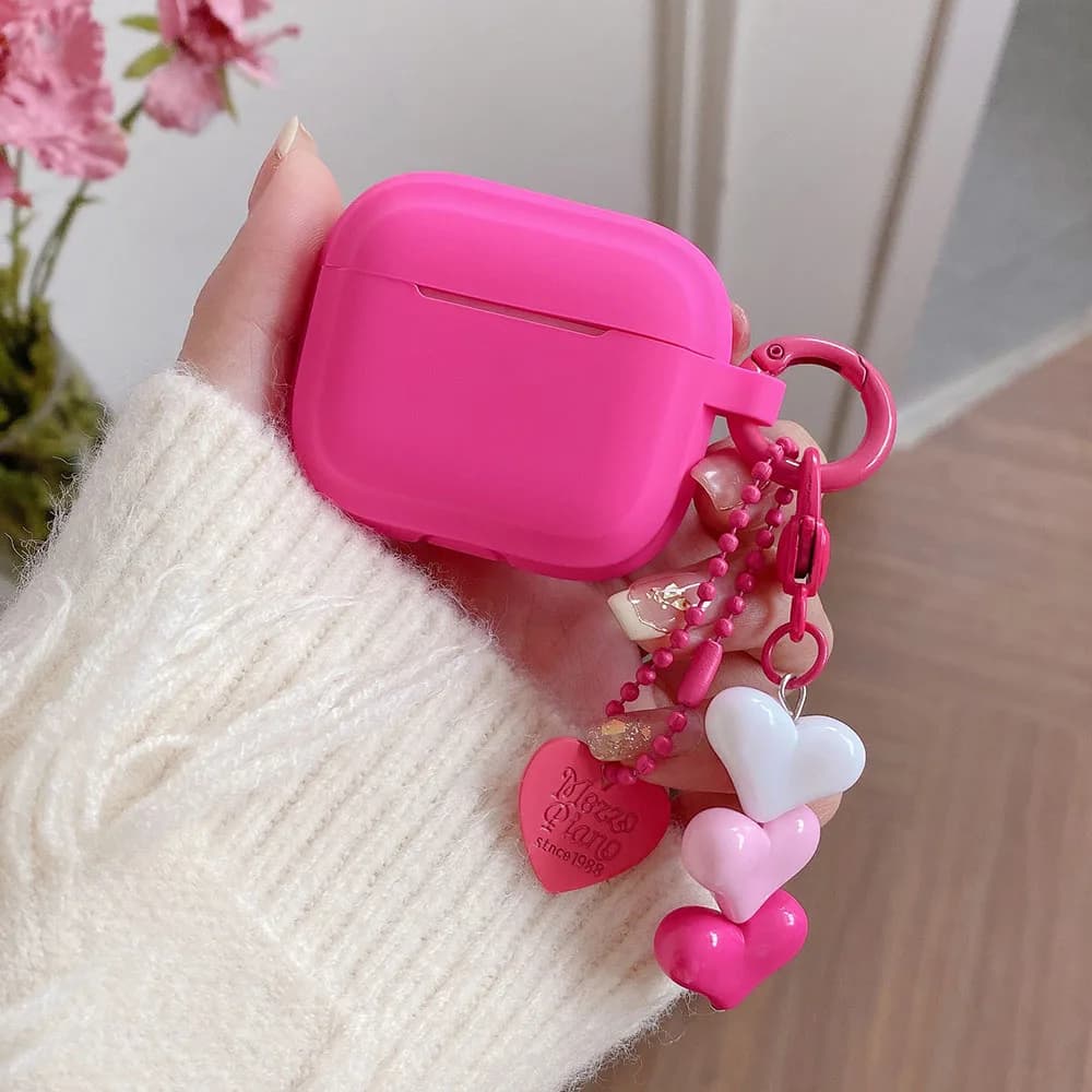 Silicone Heart Shaped Earrings Case for Apple AirPods 1/2 3 4 Pro AirPod Cushment for Cute Square Headset Love Keychain
