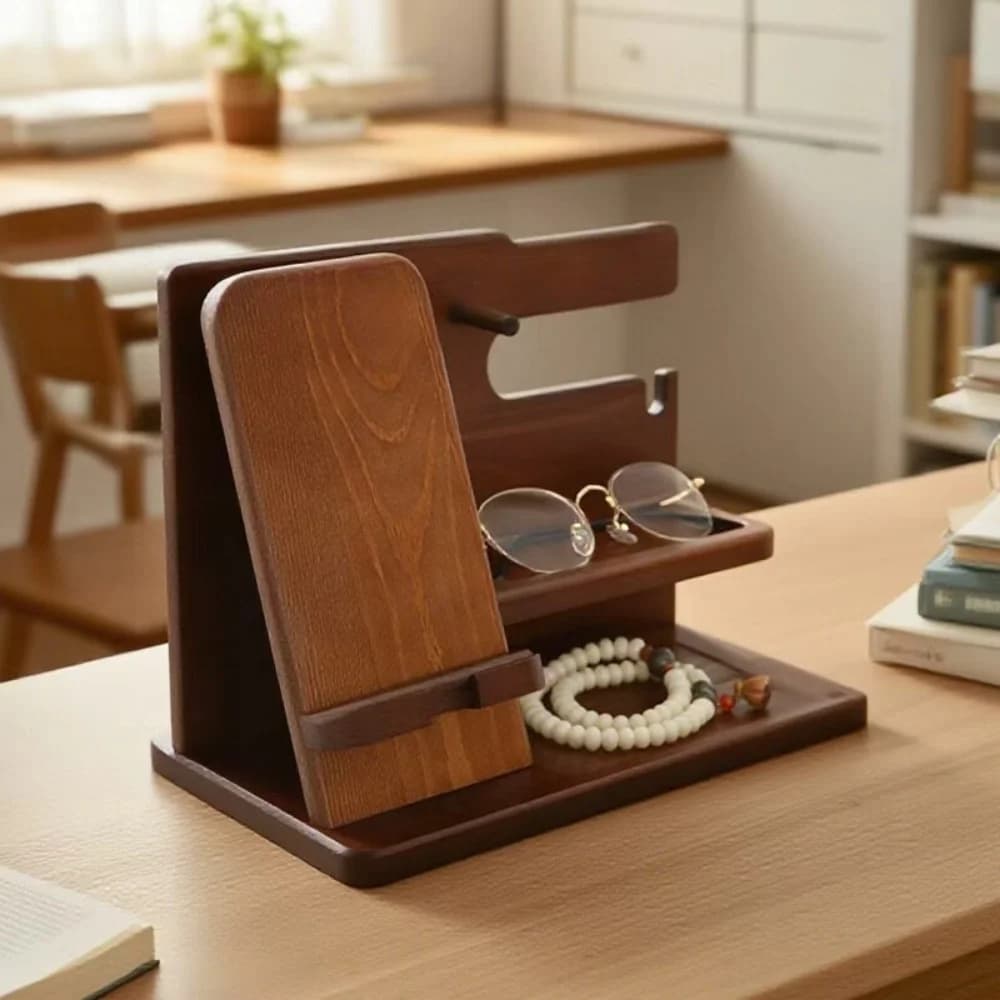 Organizer da Scrivania in Legno, Porta Telefono, Chiavi, Portafoglio, Occhiali, Orologio, Supporto per Ufficio, Comodino, Porta Gioielli, Regalo