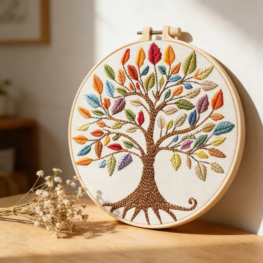 Kit per ricamo a punto croce con albero, paesaggio fantasy, motivo stampato, kit di materiali fai da te per principianti, regalo fatto a mano