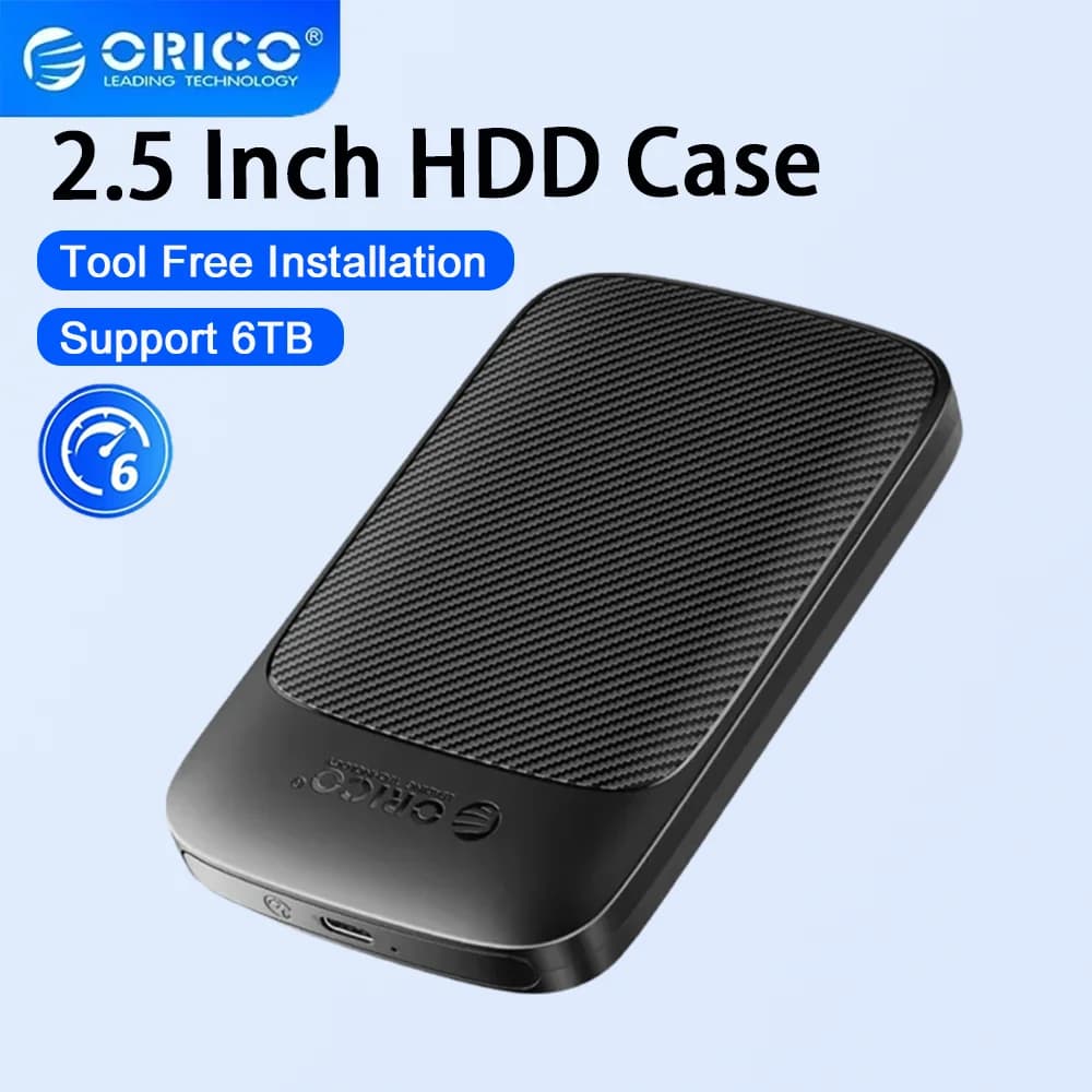 ORICO Box esterno per HDD da 2,5'' con custodia per disco rigido, 6Gbps USB 3.1 Type-C a SATA per SSD/HDD fino a 6TB, compatibile con dischi da 9,5mm e 7mm, senza attrezzi