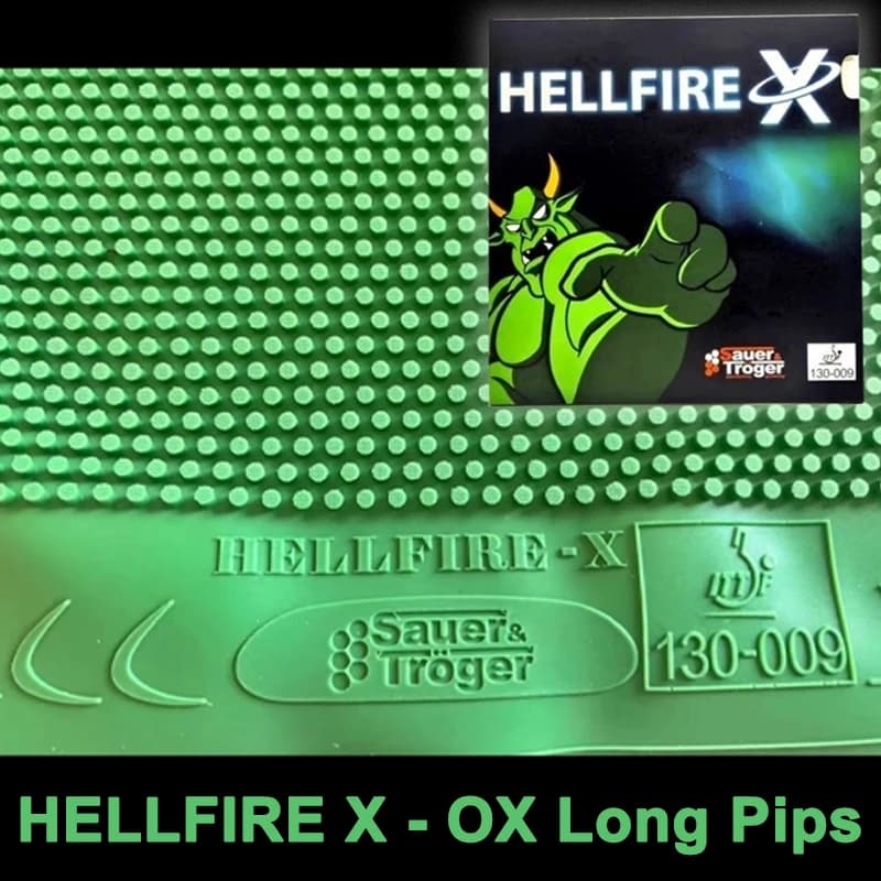 HELLFIRE X Green OX Long ping pong tips Rubber medium tips Ping pong rubber cover super soft Approved ITTF 130-009