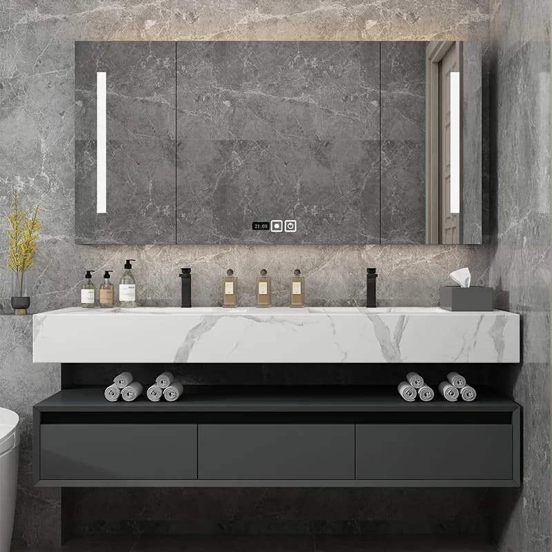 light luxury rock slab bathroom cabinet integrated basin combined wash basin toilet washbasin Nordic simple mirror cabinet