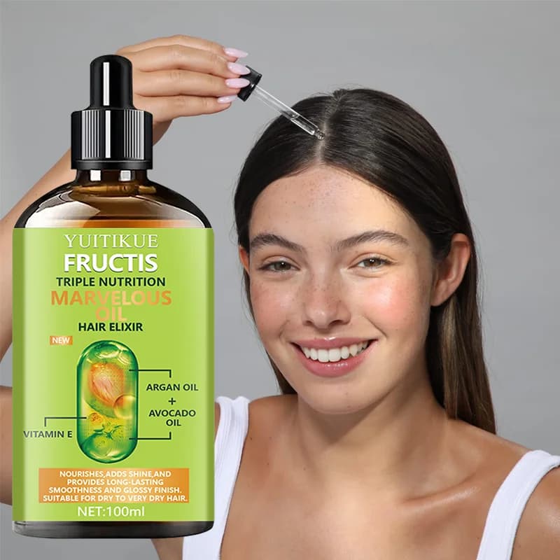 YUITIKUE Fructis Elixir Nutriente Triplo per Capelli - Olio di Argan, Avocado e Vitamina E per Capelli Secchi, Aggiunge Lucentezza e Morbidezza, 100ml