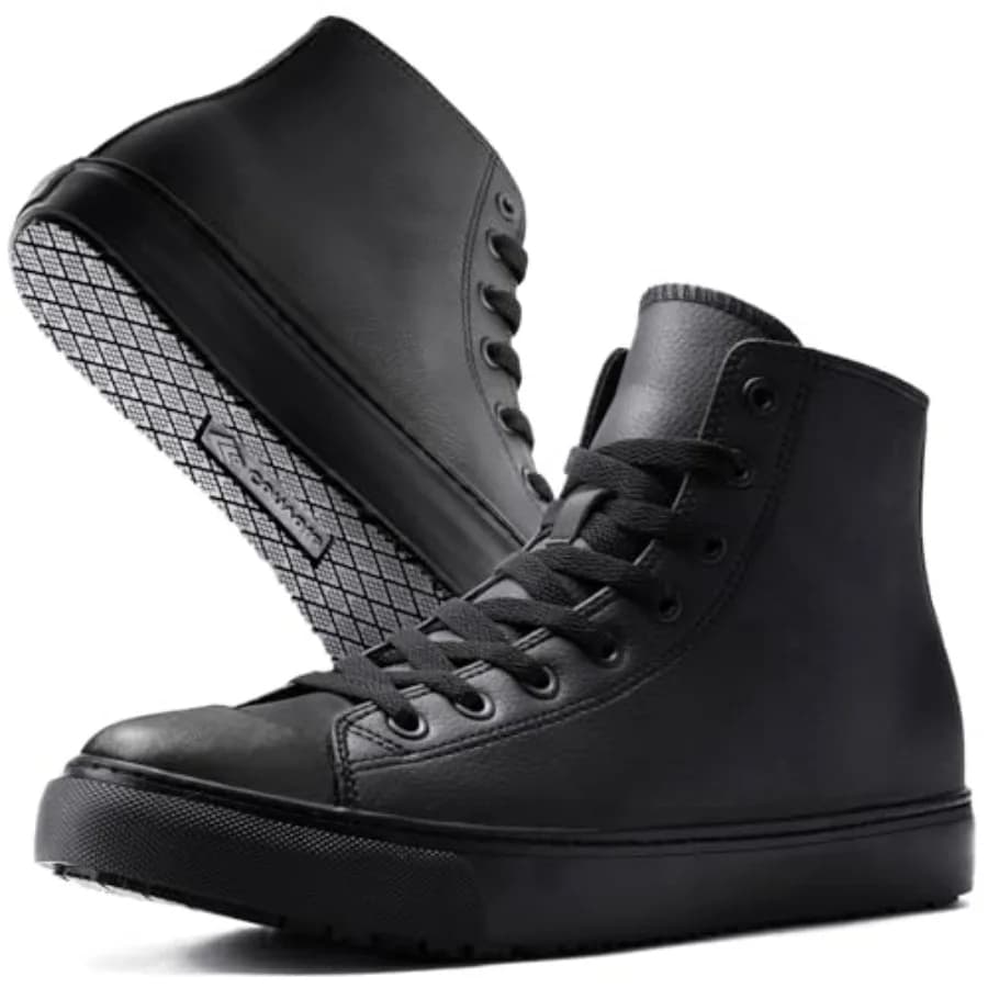 Scarpe da Lavoro Antiscivolo per Uomo, Sneakers in Pelle Resistenti all'Olio e all'Acqua per Servizio Ristorazione, Scarpe Alte Nere per Camerieri