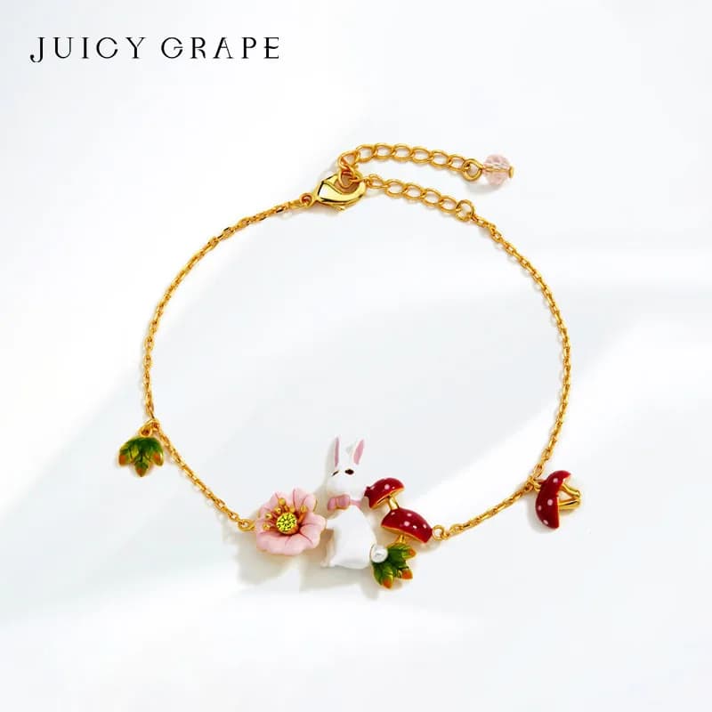 Juicy Grape Enamel Bracelet for Women Adjustable 16 + 4 cm Plated in 18K gold copper artificial zircone bracelet rabbit jewelry fashion