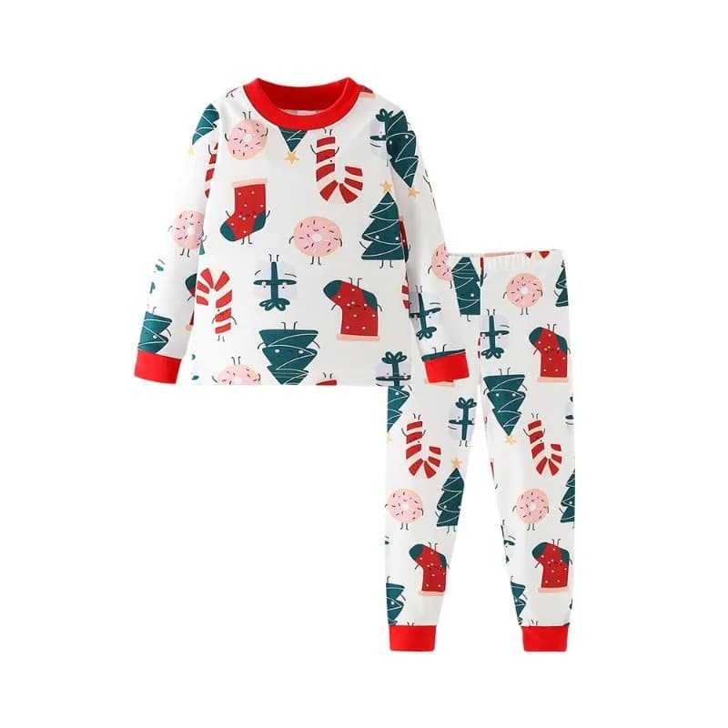 Christmas Cosplay Costume Cartoon Round Neck Printed Long Sleeved Pajamas Set Holiday Theme Party Role Playing Outfits Unisex