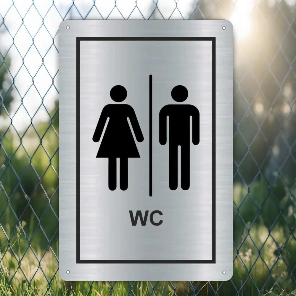 Brushed Silver Toilet Tin Sign 8x12 Inch - 2D Flat Unframed Wall Art for Ladies Gents WC Door, Outdoor Gift Decor