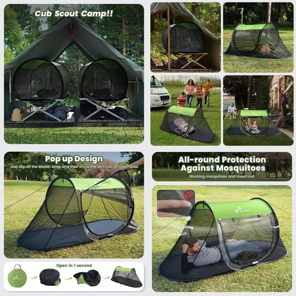 Tenda compatta con zanzariera per 1 persona, schermo pieghevole portatile per campeggio e culle