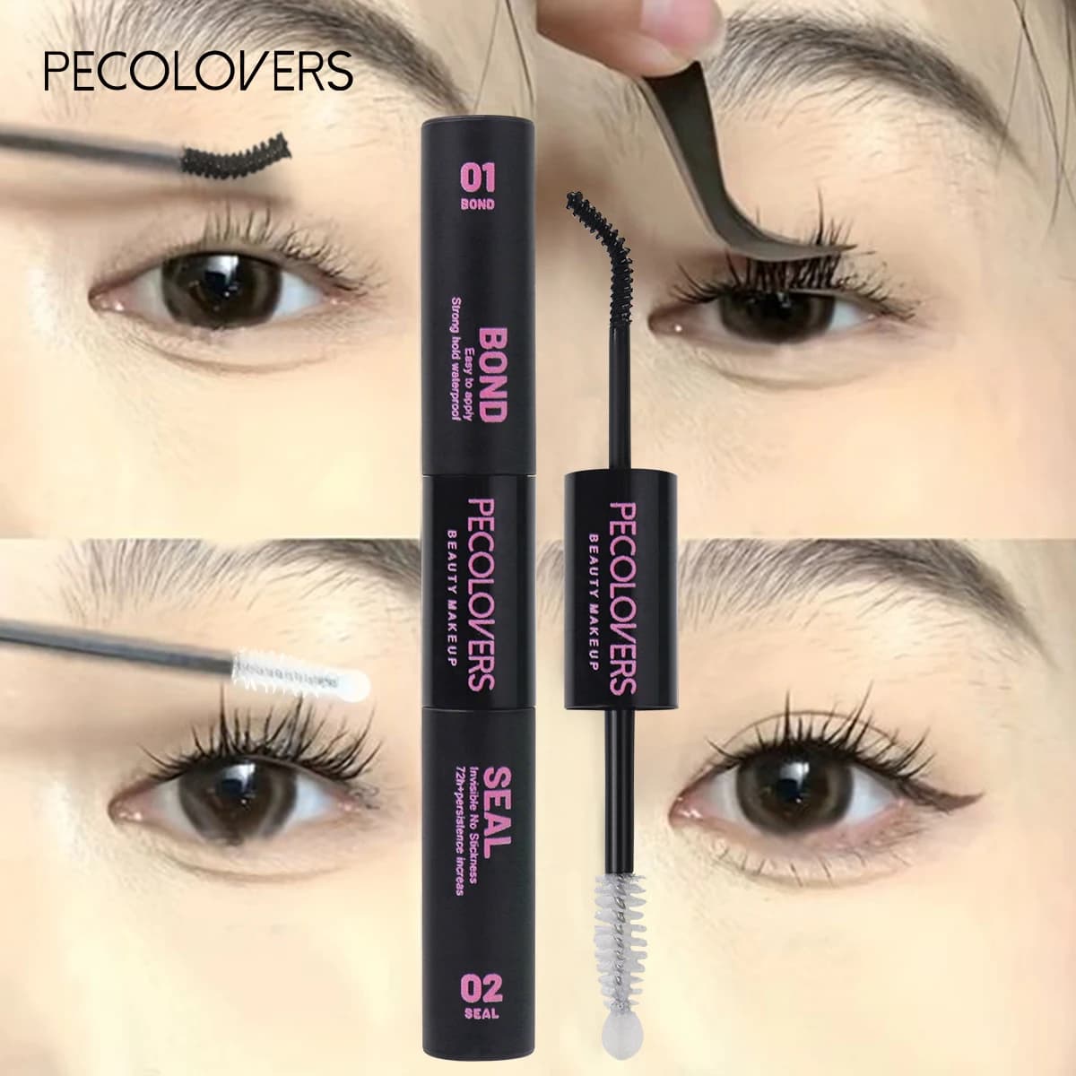 Colla per Ciglia Finte 2-in-1 a Doppia Testa, Adesivo per Ciglia a Ciuffetti, Adesivo Forte per una Tenuta Sicura, Mascara a Lunga Durata ad Asciugatura Rapida