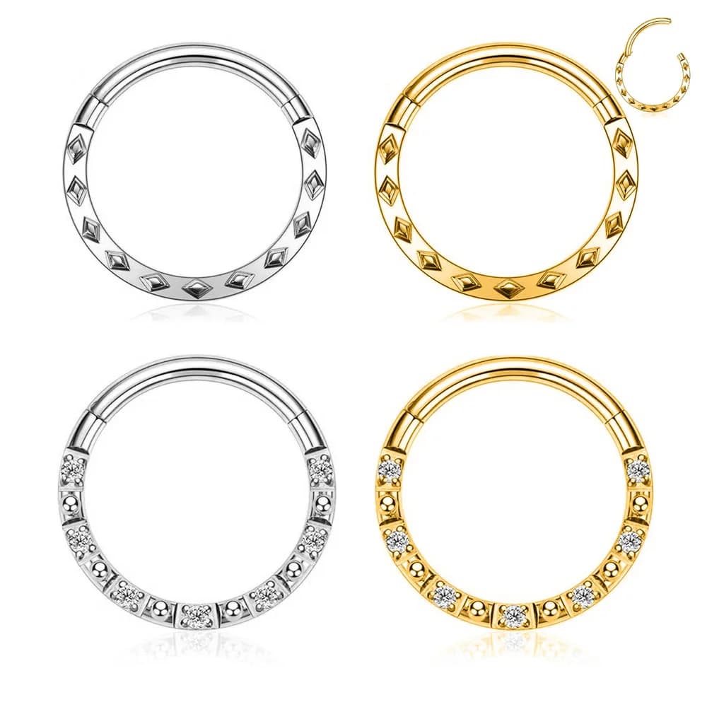 Acciaio chirurgico 316L Rombo Luna Elica Setto Piercing Daith Conch Hoop Orecchino incernierato Clicker Segmento Anello al naso 16G