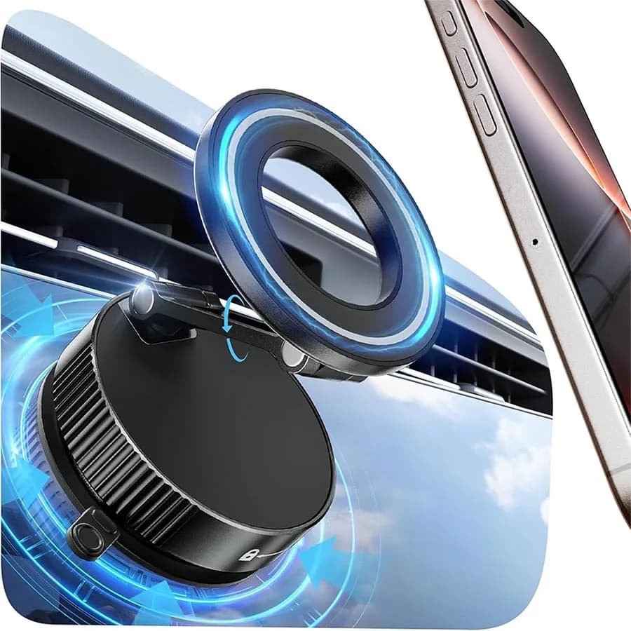 Aggiornato 360 ° Supporto per telefono magnetico sottovuoto Supporto per telefono magnetico per auto Supporto per telefono a ventosa a mani libere per auto/palestra/specchio/doccia