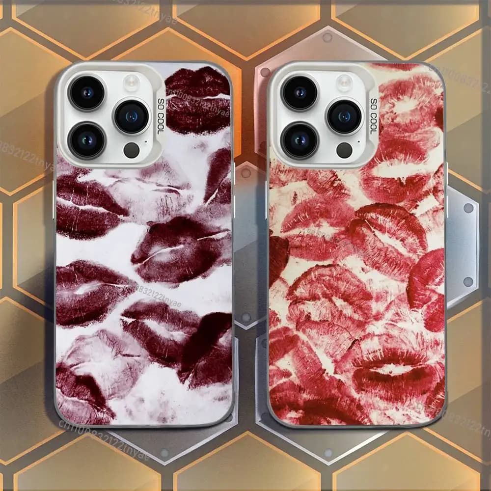 Cover for iPhone with Sexy Lip Lip, White Opaca Caramella Effect, Anti-shocket, for iPhone 17, 16, 15, 14, 13, 12, 11, Mini, Pro, E, MAX