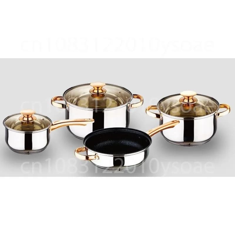Pentola in acciaio inossidabile 201 per uso alimentare addensato pentola per zuppa pentola per latte padella set da 7 pezzi set da 5 strati pentola W-2001