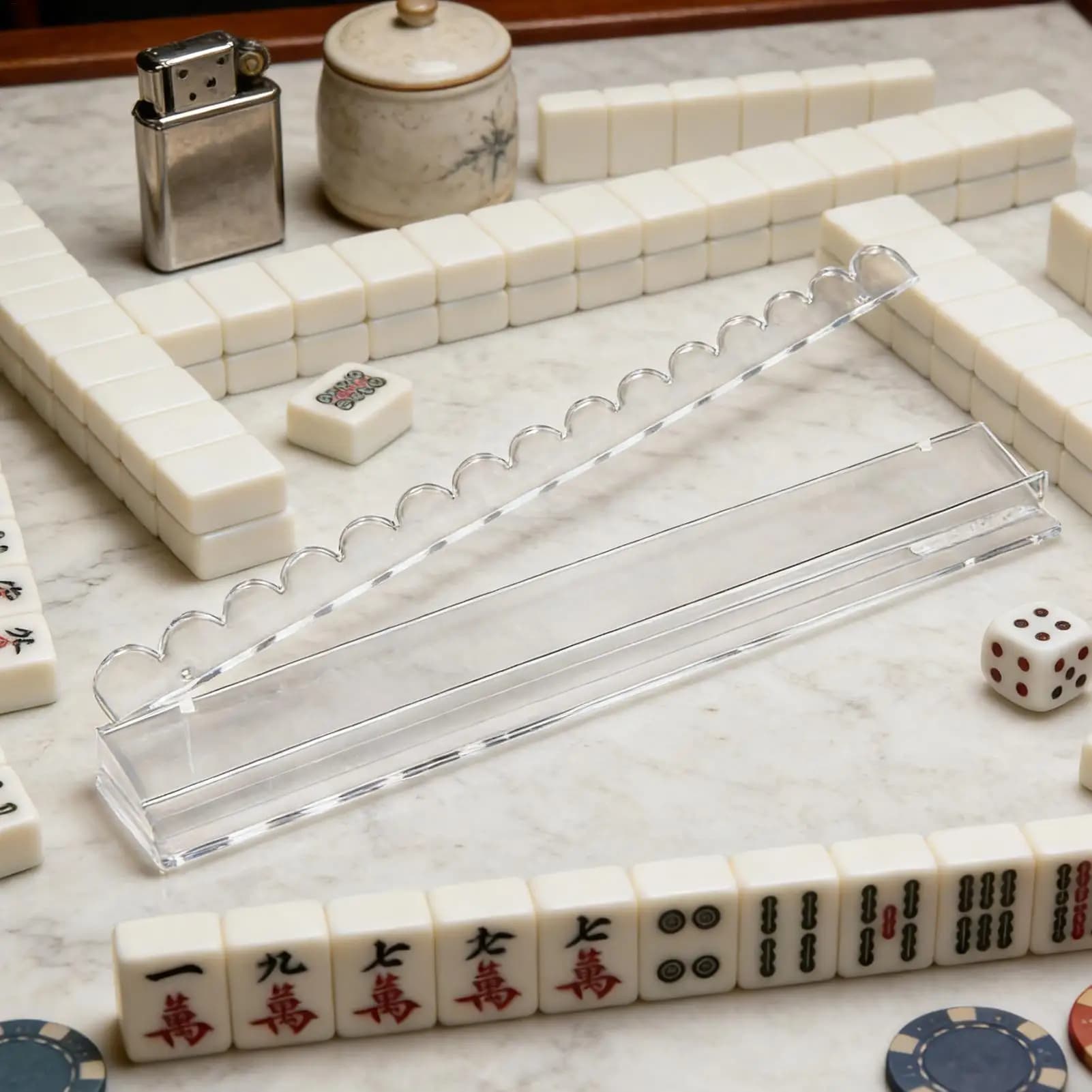 Supporto per Tessere Mahjong da 20 Pollici in Acrilico, Montaggio Rapido, Trasparente, con Spingitore Magnetico per Giocatori, Anziani, Hobbisti, Sala Giochi