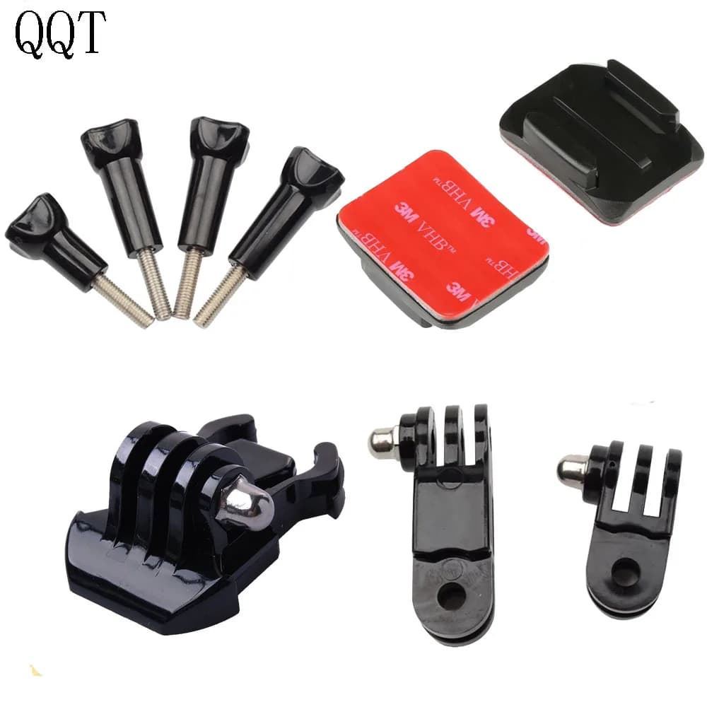 QQT Kit di montaggio laterale Bracci regolabili con perno a 3 vie + Piastra base + Supporto curvo + Adesivo 3 M per Go Pro Hero11 10 9 8 7 6 5 4SJ4000