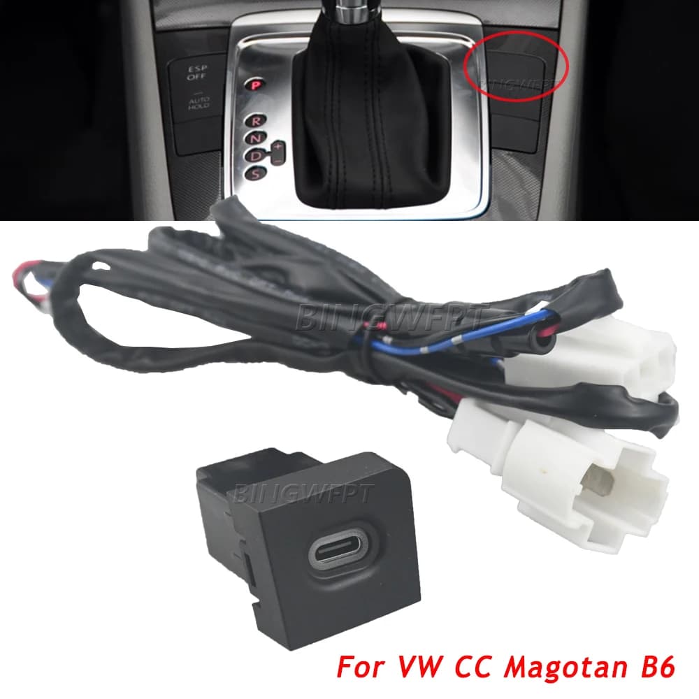 Type C PD Car Charger Socket Fast Charging Power Outlet Mobile Phone Adapter For Volkswagen CC 2011 2012 Magotan B6 Accessories