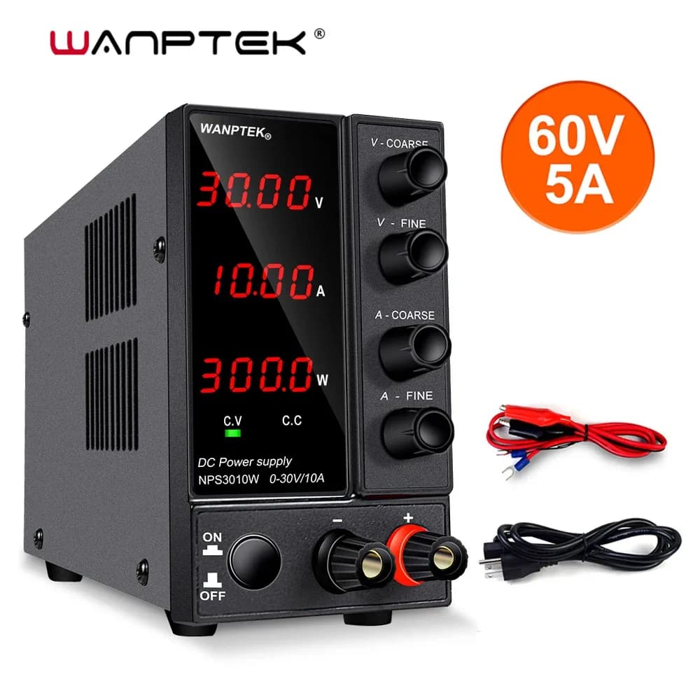 Alimentatore DC Regolabile 30V 10A, Regolatore di Tensione Digitale LED, Stabilizzatore da Laboratorio, Alimentatore DC Switching 60V 5A, Fonte da Banco
