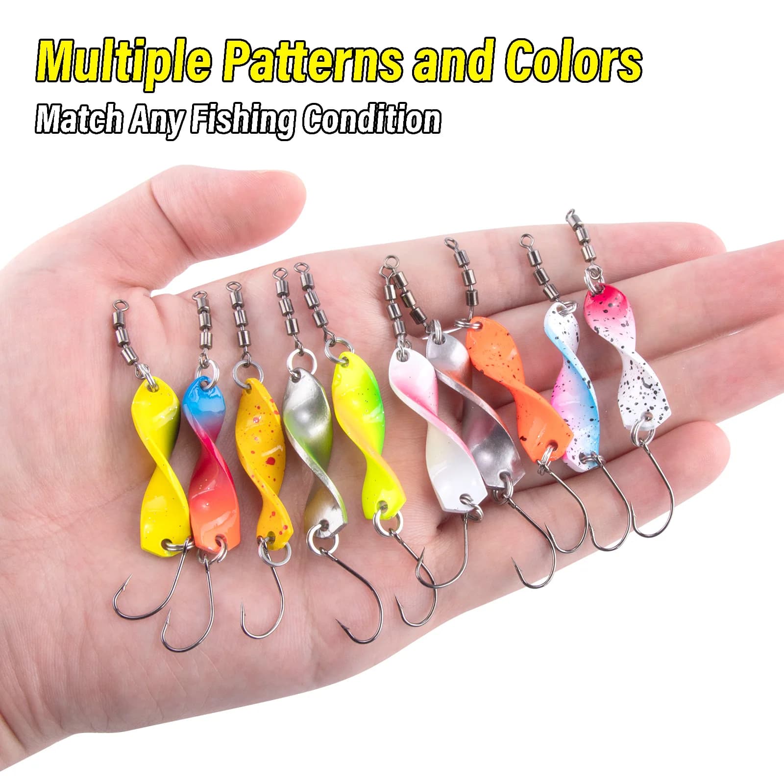 10 pz Cucchiaio Da Pesca Kit Richiamo 2.6g-4.8g Lame Ritorte Spinnerbaits con Gancio Singolo per Wobbler Jigging Spinning Bass Pesce Persico