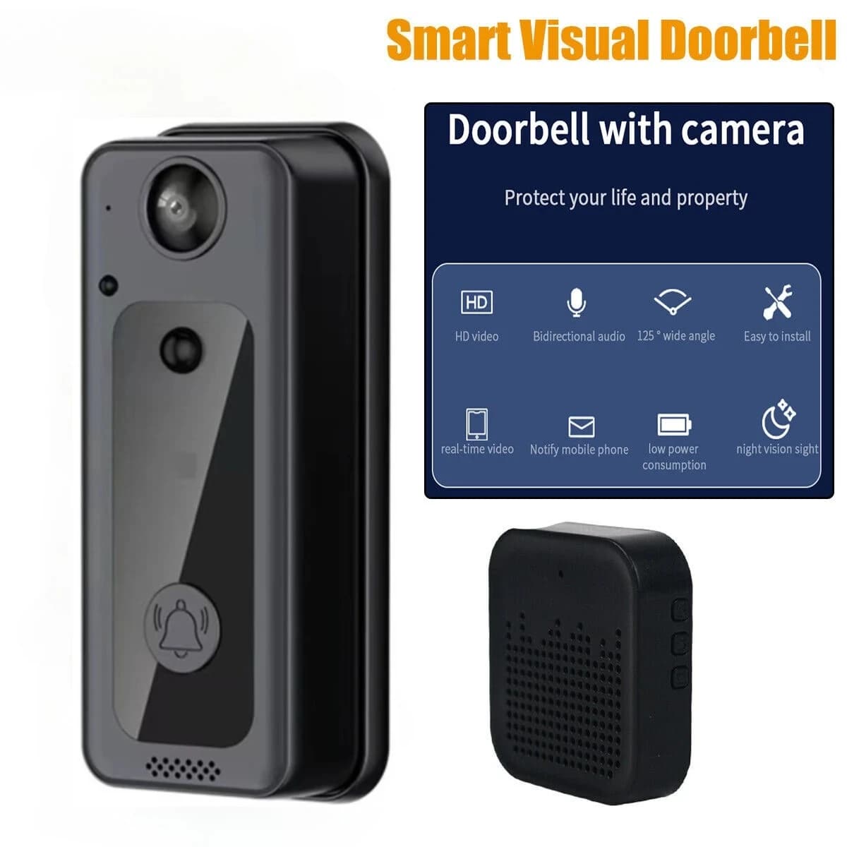 Campanelli senza fili Videocitofono Wifi Anello campanello per porte Telecamera spioncino Campanello per visione notturna IR Protezione di sicurezza domestica intelligente