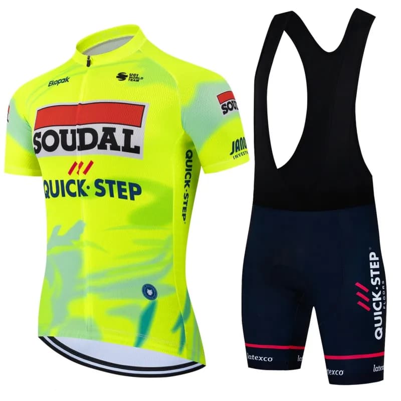 Maglia da ciclismo giallo fluorescente da uomo QUICK STEP Team Cycling Set Abbigliamento estivo a maniche corte Set di pantaloncini Ropa Ciclismo Maillot