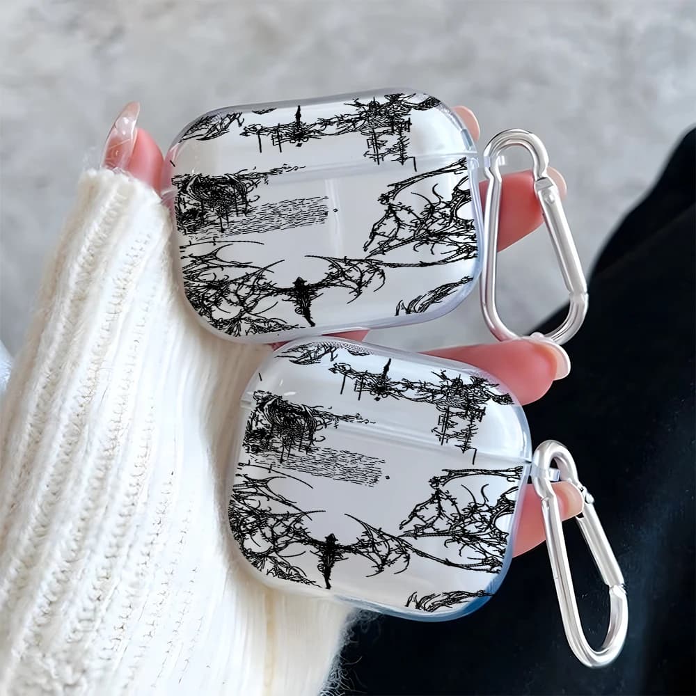 Abstract Black Thorn Art Clear Earphone Case for AirPods 1/2/3/4 Earbuds Case For AirPods Pro 3/Pro 2/Pro TPU Protective Cover
