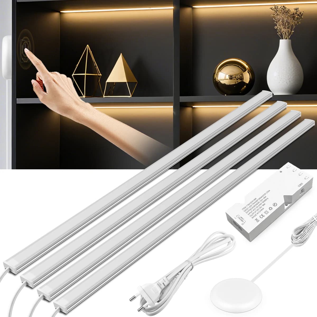 Strisce luminose a LED in alluminio Bar Luci con sensore di movimento in legno penetrabile Strisce LED dimmerabili per armadietto di stoccaggio Lampada da parete notturna retroilluminata