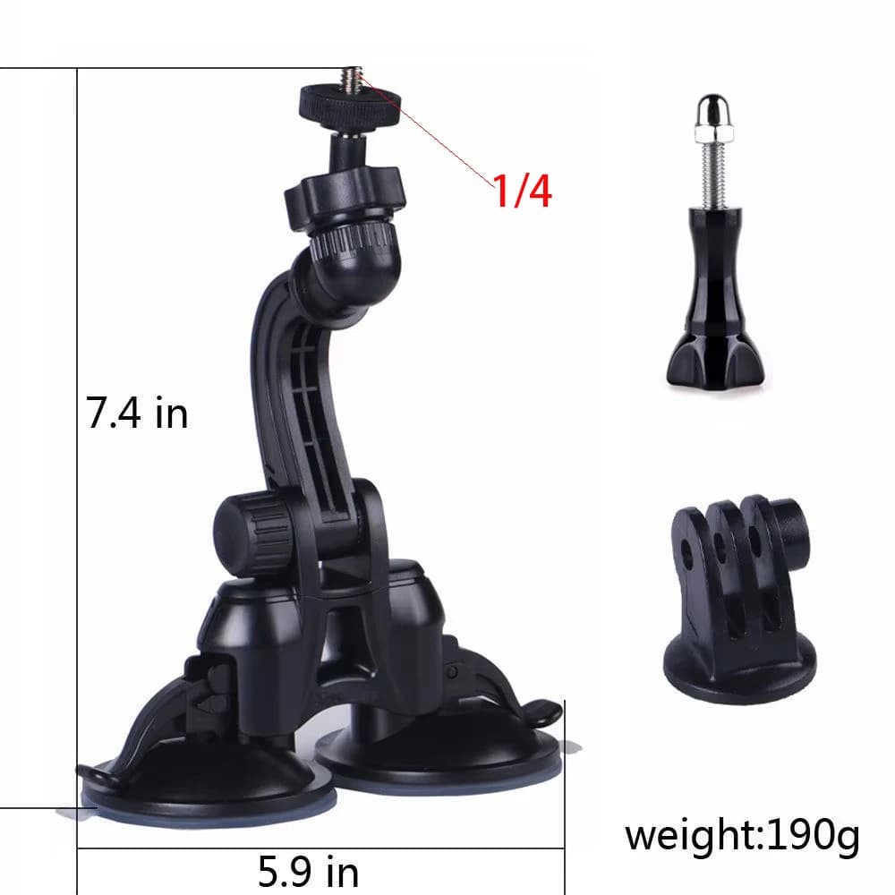 Supporto a doppia ventosa con maggiore potenza di aspirazione per GoPro Hero 5/4/3+/3/2/1/treppiede, filettatura 1/4 per treppiede per fotocamera, 1/4-20